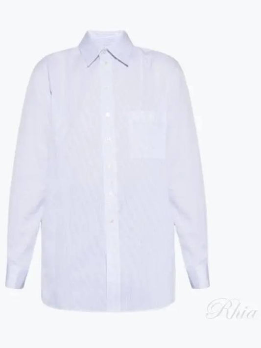 Luxury Saint Laurent Trending 2025 Striped Cotton Poplin Monogram Long Sleeve Shirt Blan Bleu