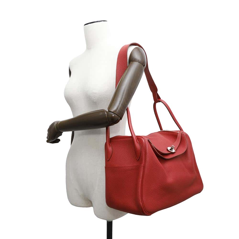 HERMES Lindy Rouge Casaque Taurillon Clemence Size 34