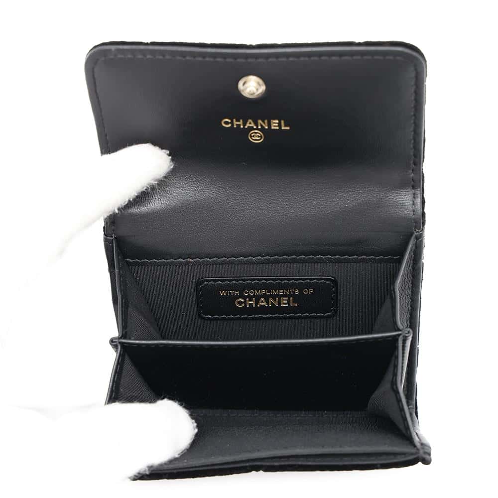 CHANEL Matelasse Coin purse Black Velour/Rhinestone