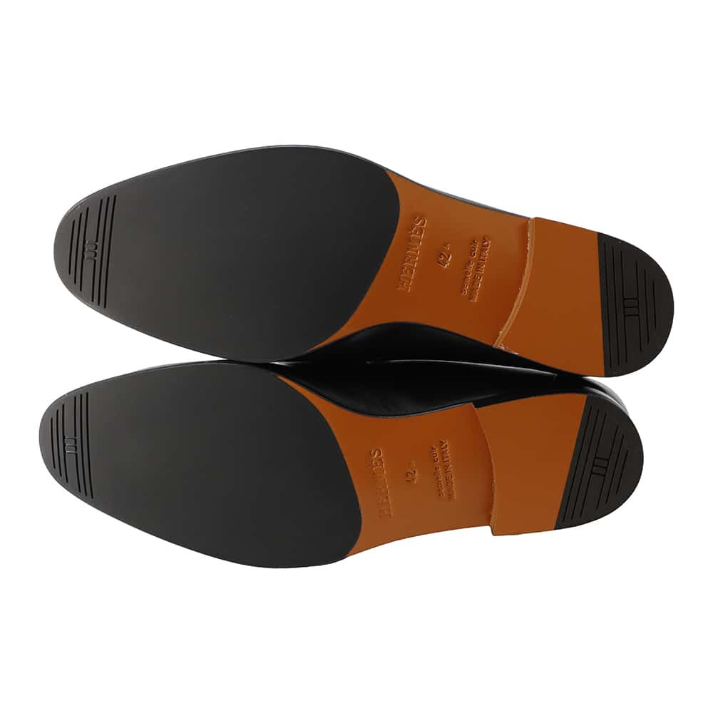 HERMES Mocassins Paris loafers Black Leather Size 42