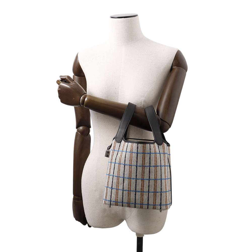 HERMES Picotin Lock Black/Ecru/Fauve/Blue Zanzibar Swift Leather Toile H Size PM