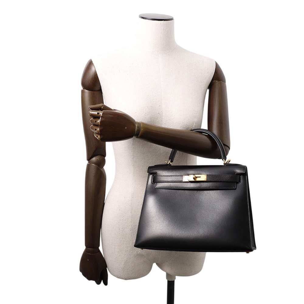 HERMES Kelly Black Box Calf Leather Size 28