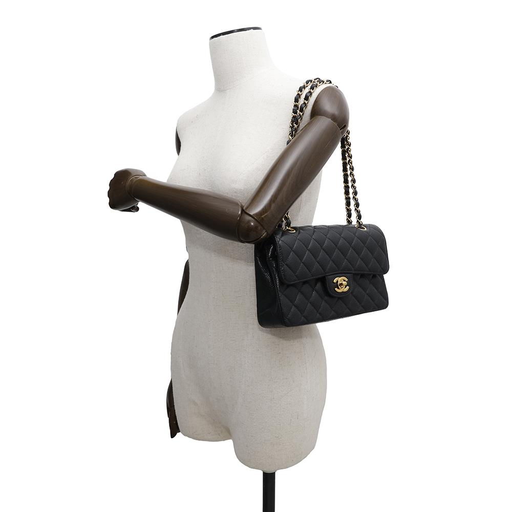 CHANEL Matelasse Double Flap ChainShoulder Bag BlackA01113 Caviar Leather