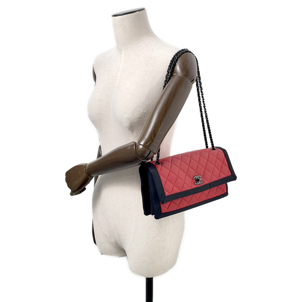 CHANEL Matelasse ChainShoulder Bag Red/Black Lambskin