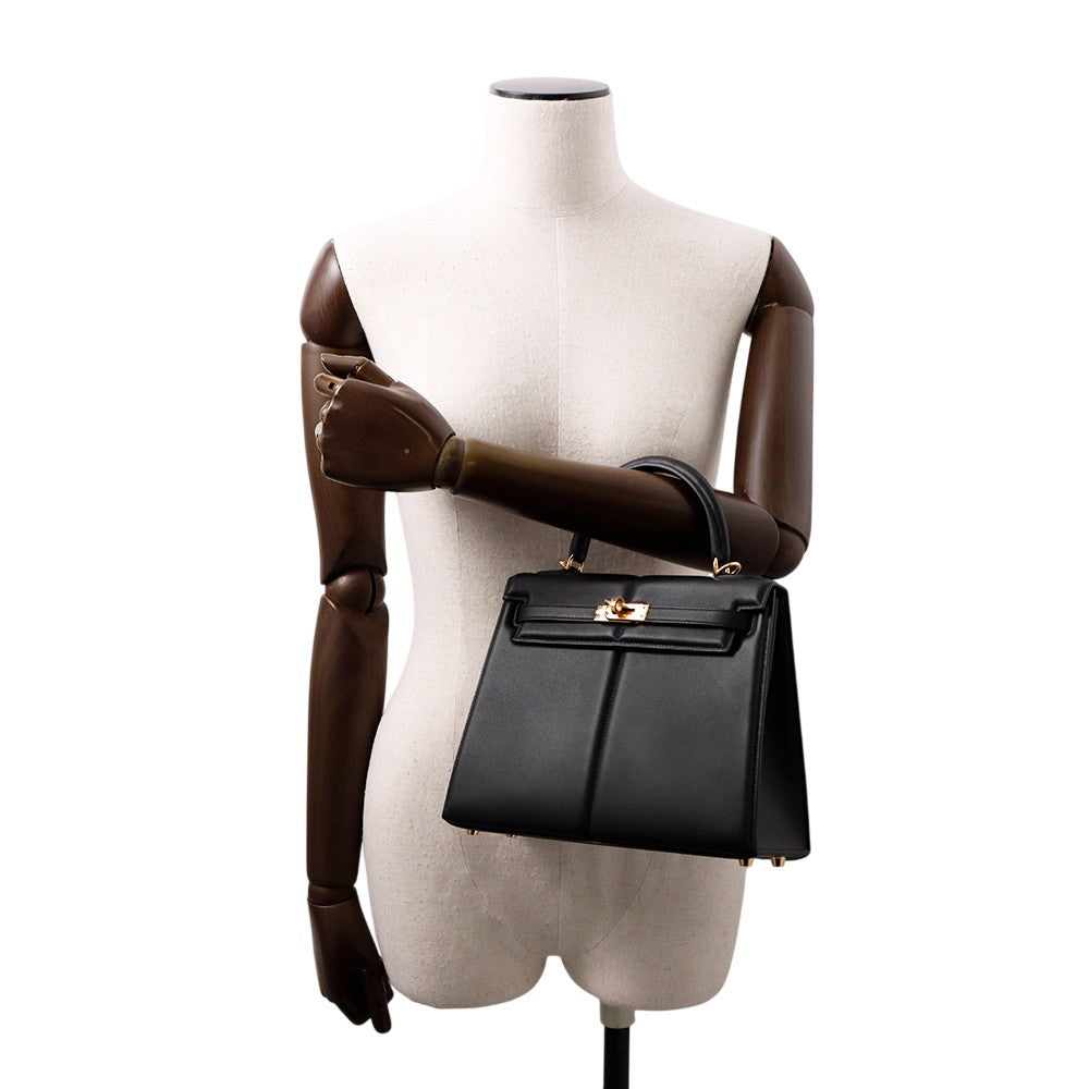 HERMES Kelly Padett Black Swift Leather Size 25