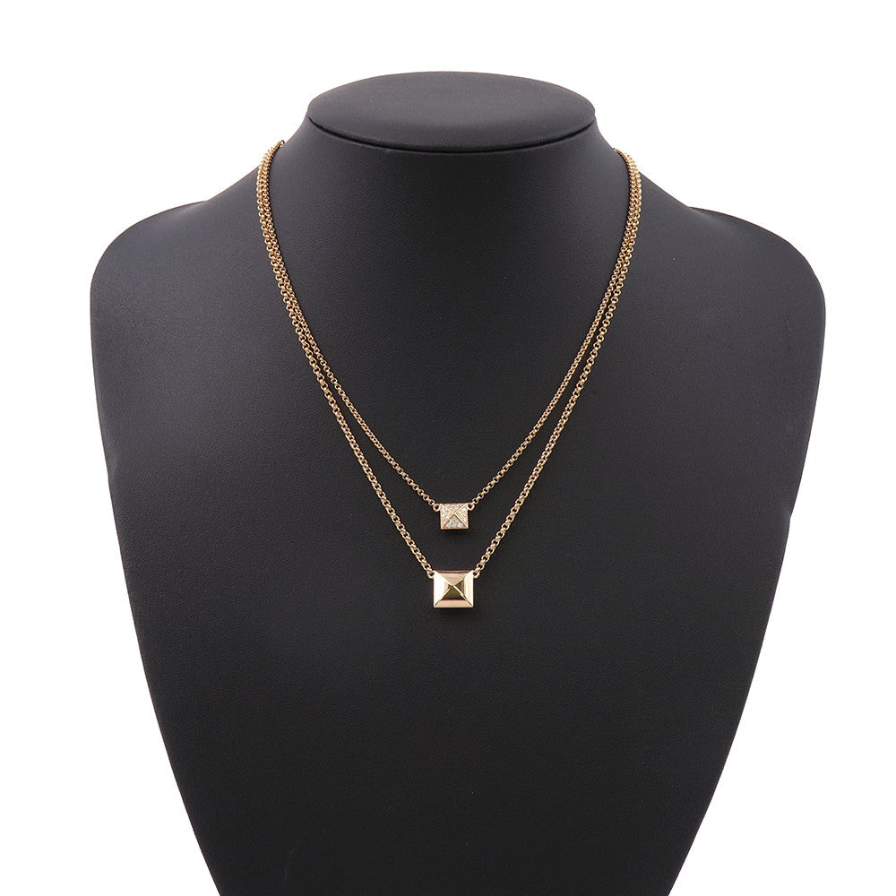 HERMES HERMES Crew de H 2 Chain Diamond Necklace Size 40 18K Pink Gold
