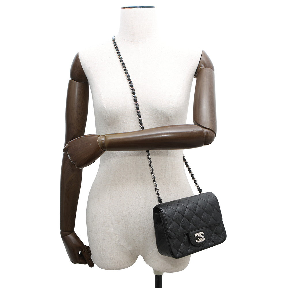 CHANEL Mini Matelasse ChainShoulder Bag BlackA35200 Caviar Leather Size 17