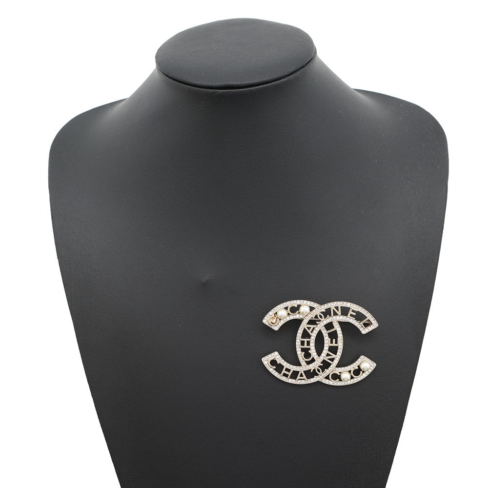 CHANEL CC Logo CCBroochAB4879 Metal Faux Pearl Rhinestone