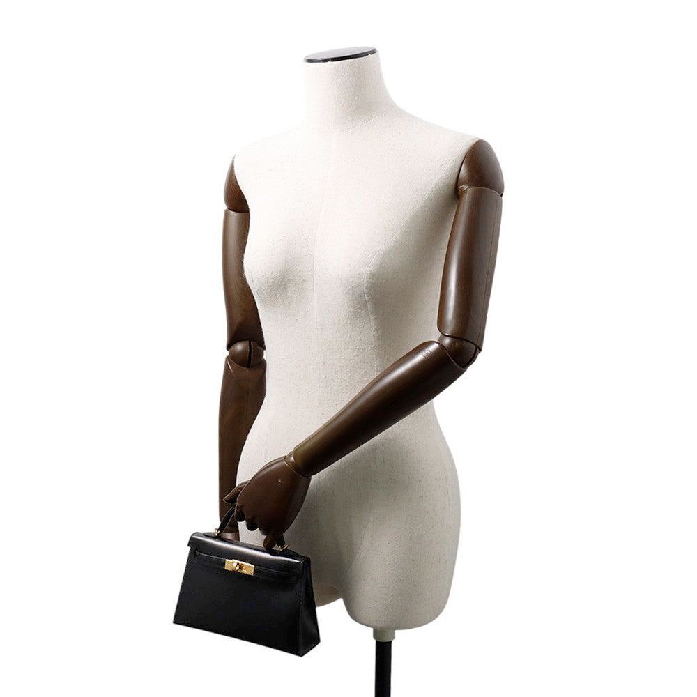 HERMES Mini Kelly 2 Black Box Calf Leather
