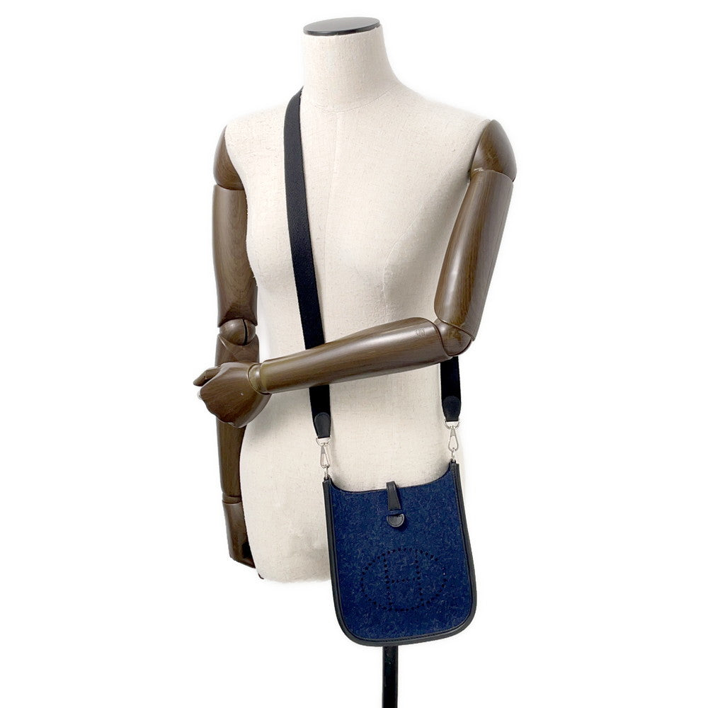 HERMES Evelyne Long Blue Nuit/Black Felt Swift Leather Size TPM