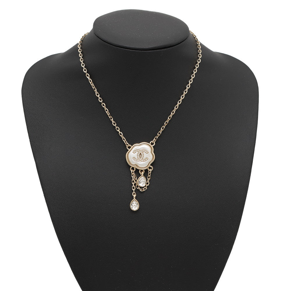 CHANEL CC Logo Cloud Design Necklace Gray/GoldABF889 Metal Faux Pearl Rhinestone