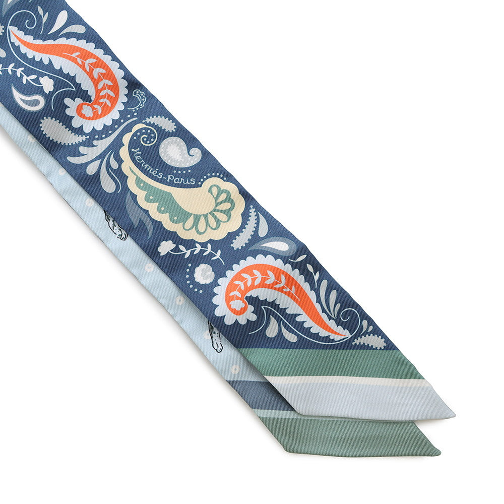 HERMES Twilly Cheetah Bandana Guepards Bandana Marine Clair/Blueã»Ciel/Vert Silk100%