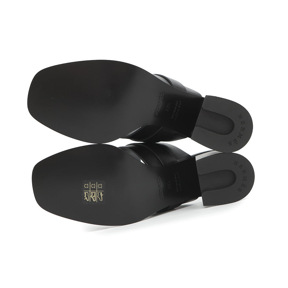 HERMES Sandals ãCuteã 60 Black Calf Leather Size 36 1/2