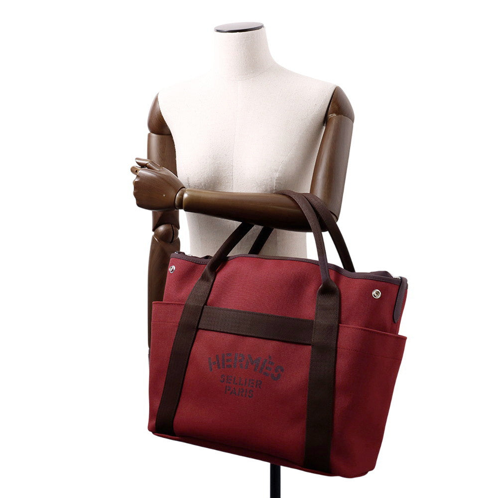 HERMES Sucked Pansage Groom Rouge H/Chocolat Canvas toile chevron