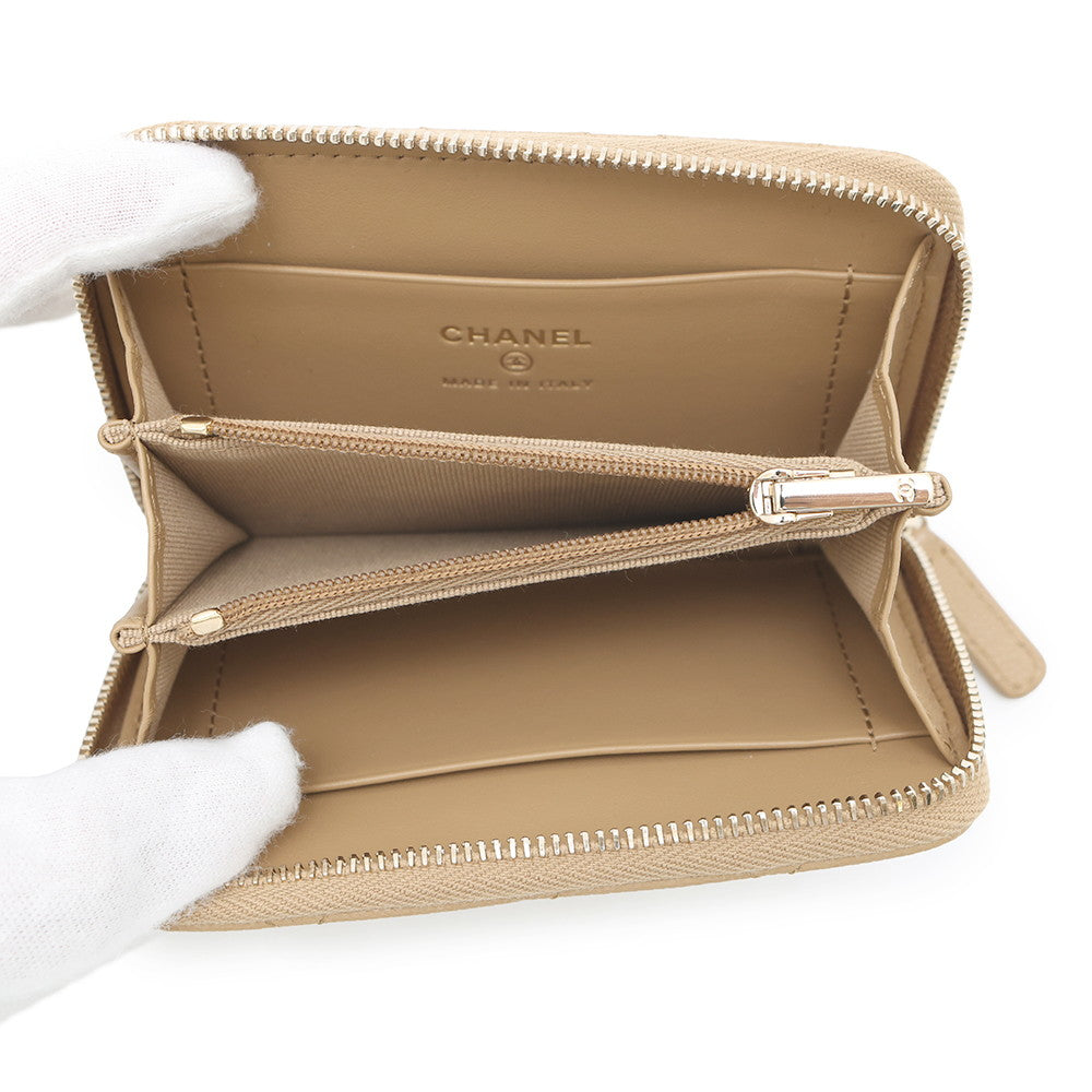CHANEL Matelasse Classic Zip Coin Purse Beige Caviar Leather