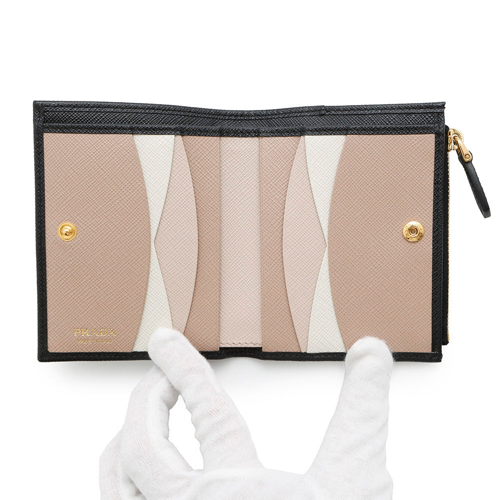 PRADA Saffiano LeatherMulticolor Bifold Wallet Black/Pale pink1ML050 Leather