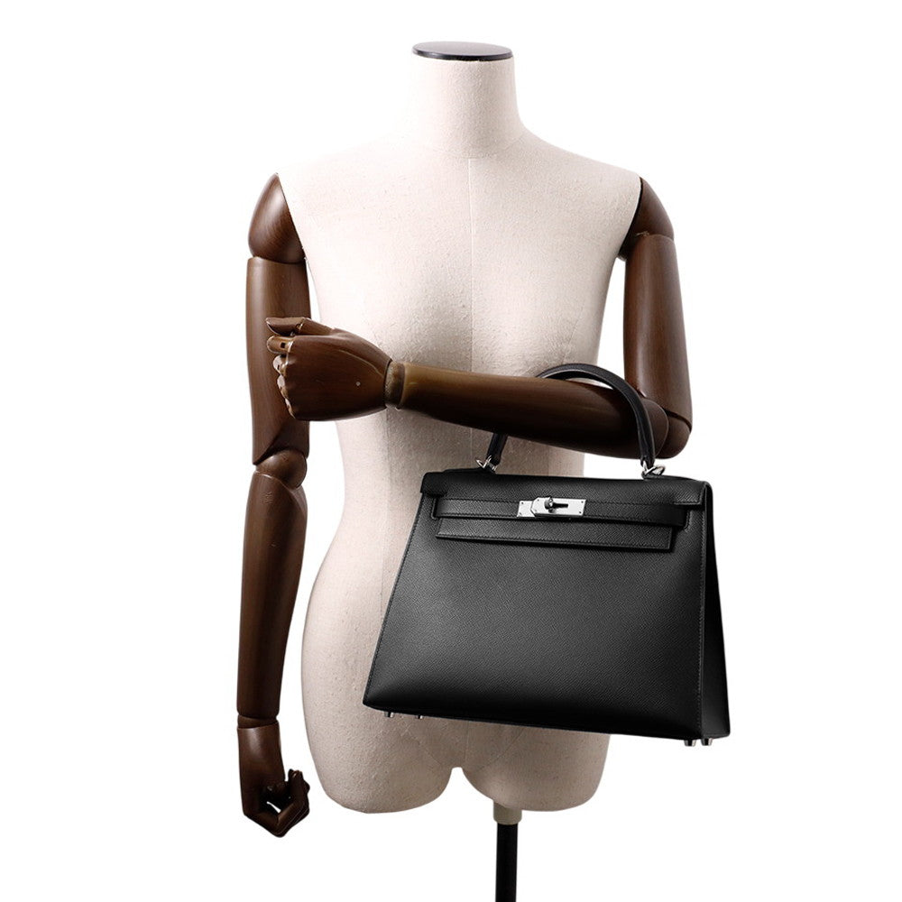 HERMES Kelly Sellier Black Epsom Size 28