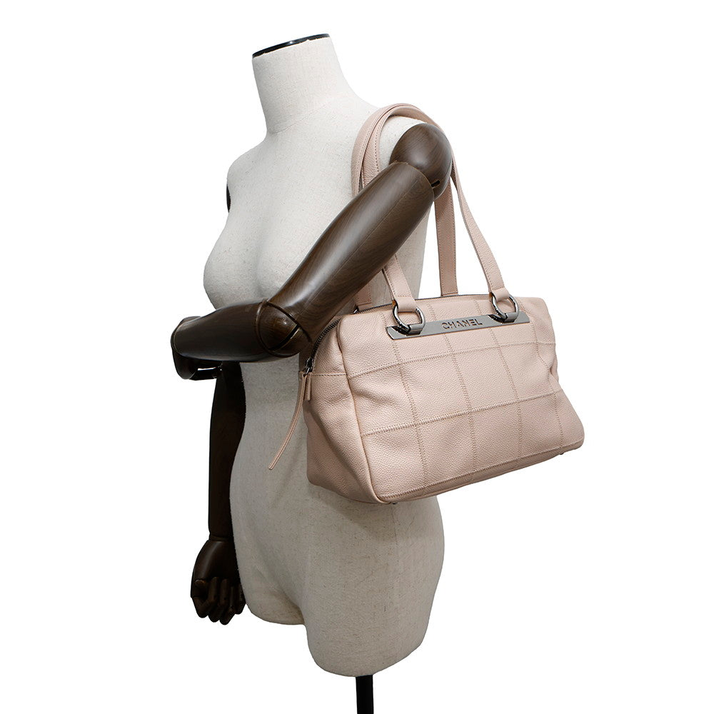 CHANEL Chocolate Bar Tote Bag Pink Leather