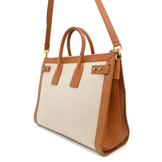 SAINT LAURENT PARIS Jour 2WAY Tote Bag Beige/Brown683825 Canvas Leather