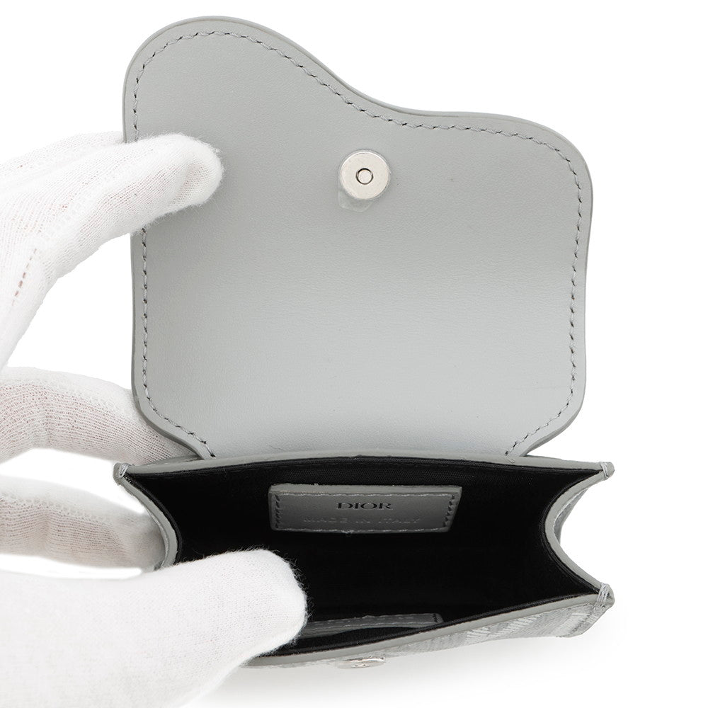 Dior CDDiamond Saddle Card Case Gray Leather PVC