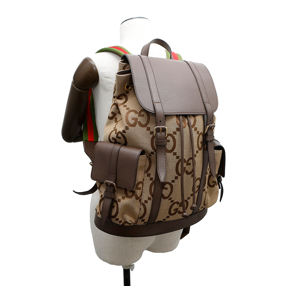 GUCCI Jumbo GG Backpack Beige/Brown678829 Canvas Leather