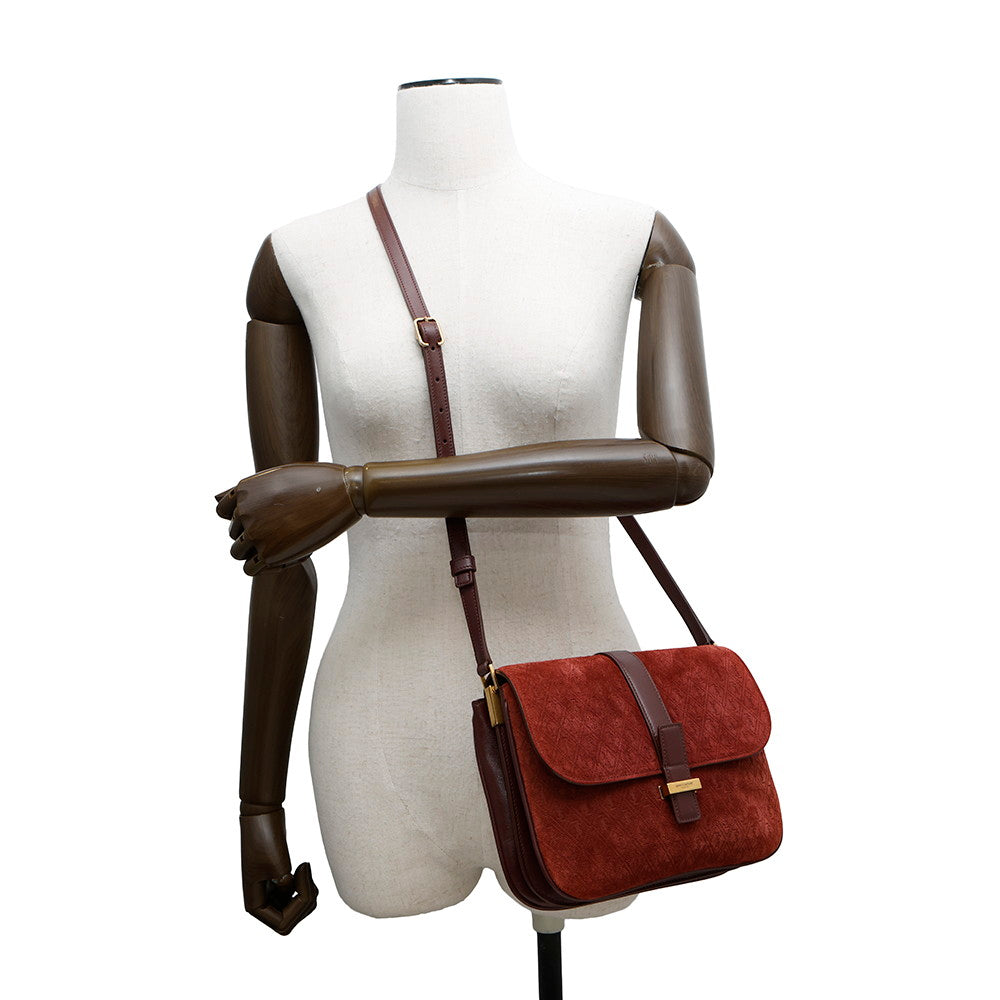 SAINT LAURENT PARIS Satchel Monogram Allover Shoulder Bag Bordeaux568604 Suede leather Size Small