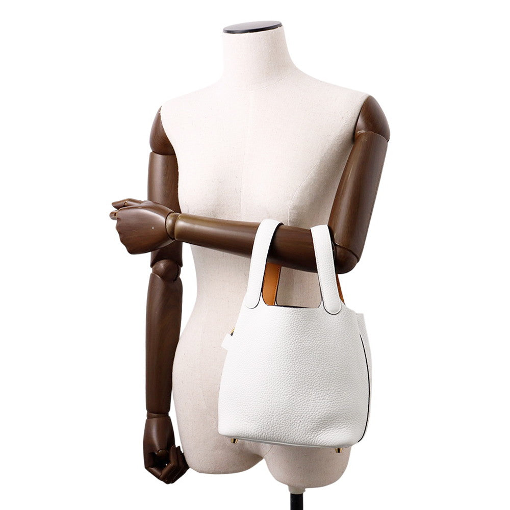 HERMES Picotin Lock Eclat New White/Sesame Taurillon Clemence Swift Leather Size PM