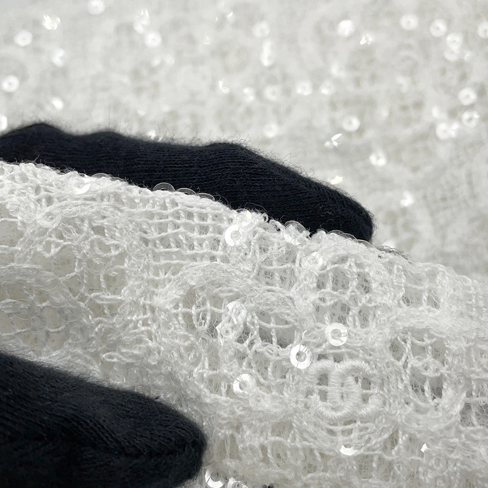 CHANEL Camellia Ribbon Lace Skirt Size 36 White/BlackP77294 Cotton100% Sequins