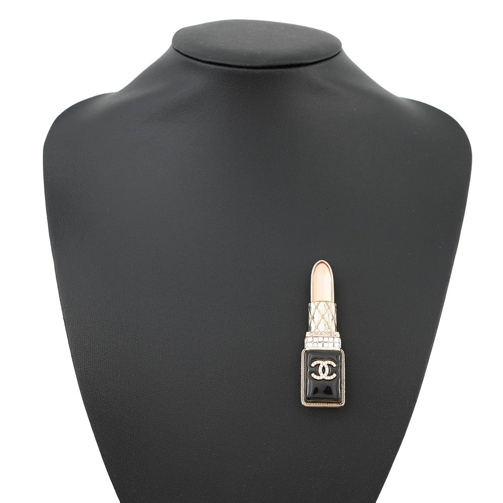 CHANEL Lipstick Brooch Black/PinkAB7677 Metal Rhinestone