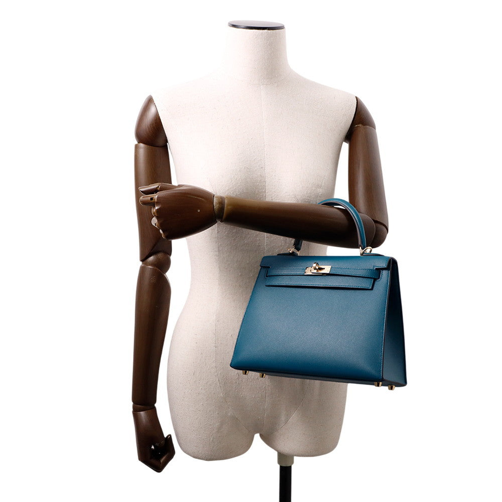 HERMES Kelly Sellier Verso VertBosphore/Blue Ocean Veau Madame Size 25