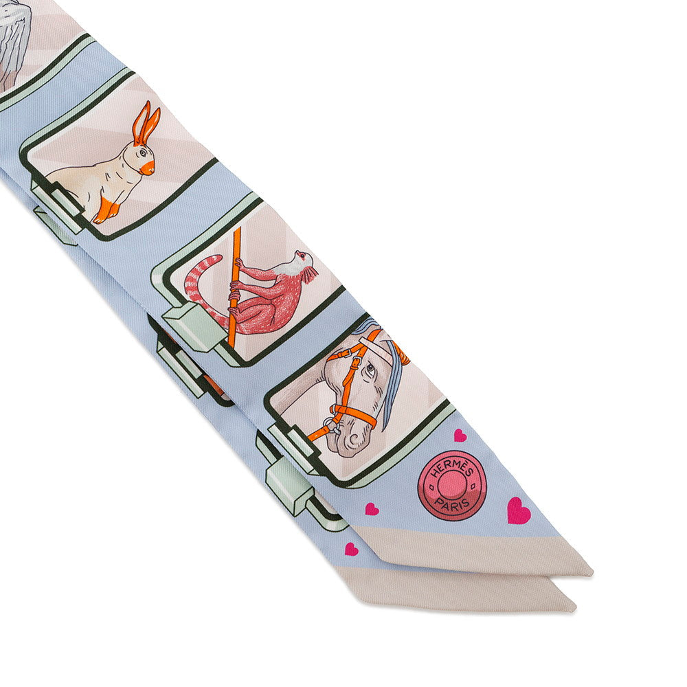 HERMES Twilly HERMES Story HERMES STORY Blue Pale/Rose/Vert Silk100%