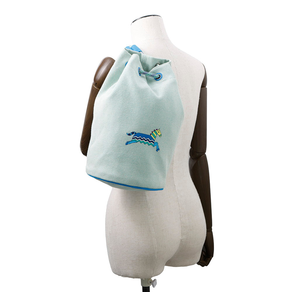 HERMES Epope Duffle Bag Green/Blue Wool 100%