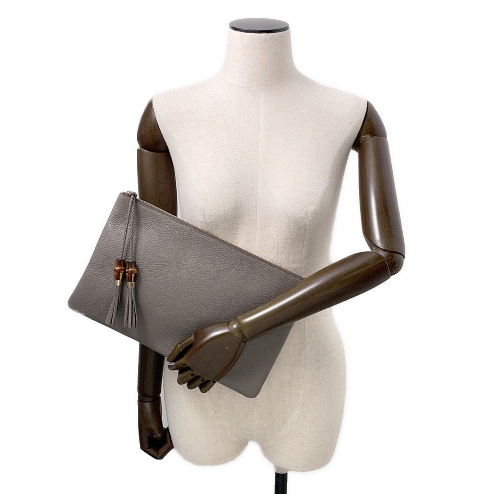 GUCCI Bamboo Tassel Clutch Bag Gray449653 Leather