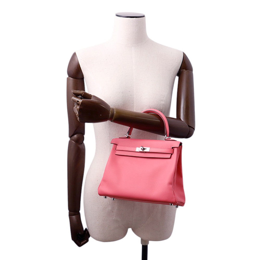 HERMES Kelly Retourne Rose Azalee Swift Leather Size 25