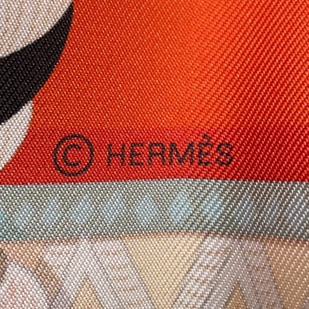 HERMES Carre Double Face Gala Epaulettes Size 90 Curry/Corail/Ebene Silk100%