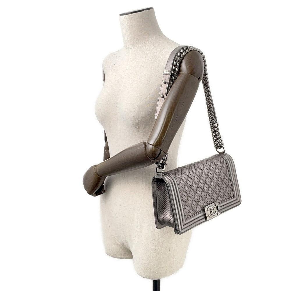 CHANEL Boy Chanel ChainShoulder Bag SilverA67086 Lambskin Size 25
