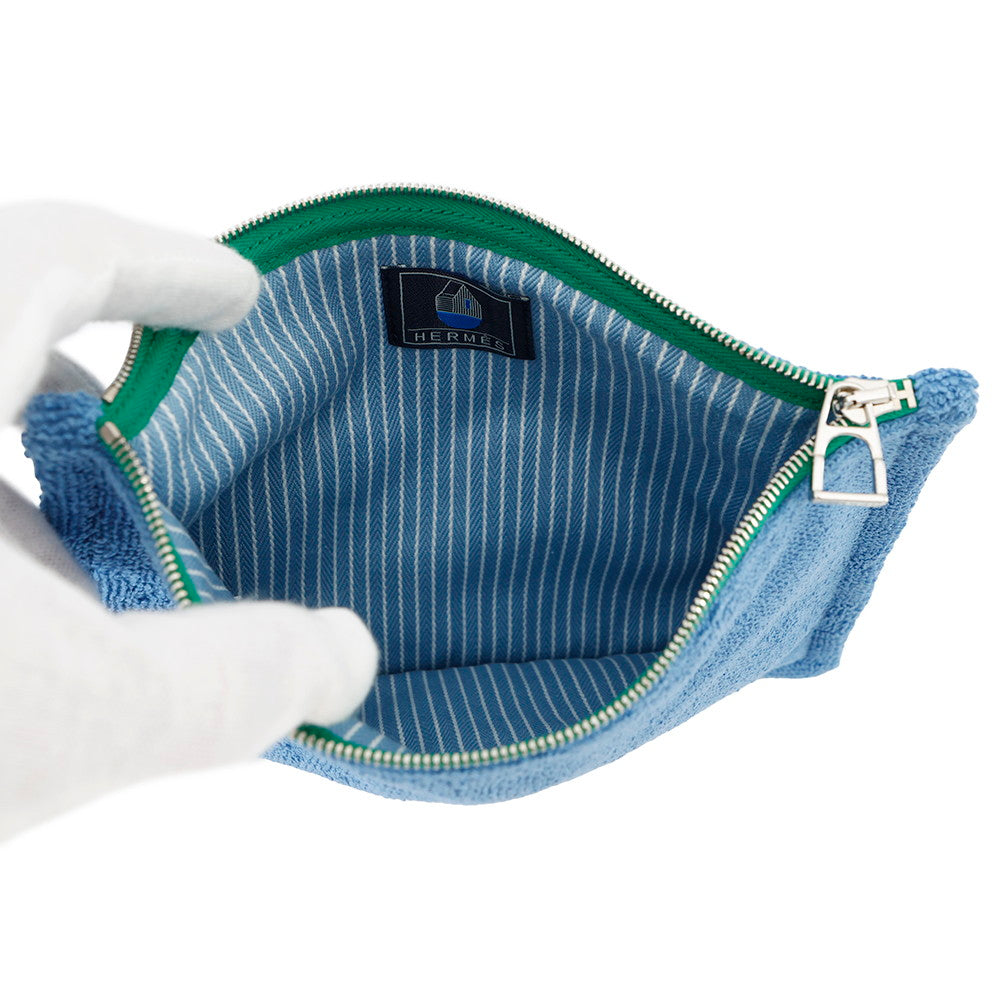 HERMES Les Cabans Flat Pouch Blue Cotton Size PM