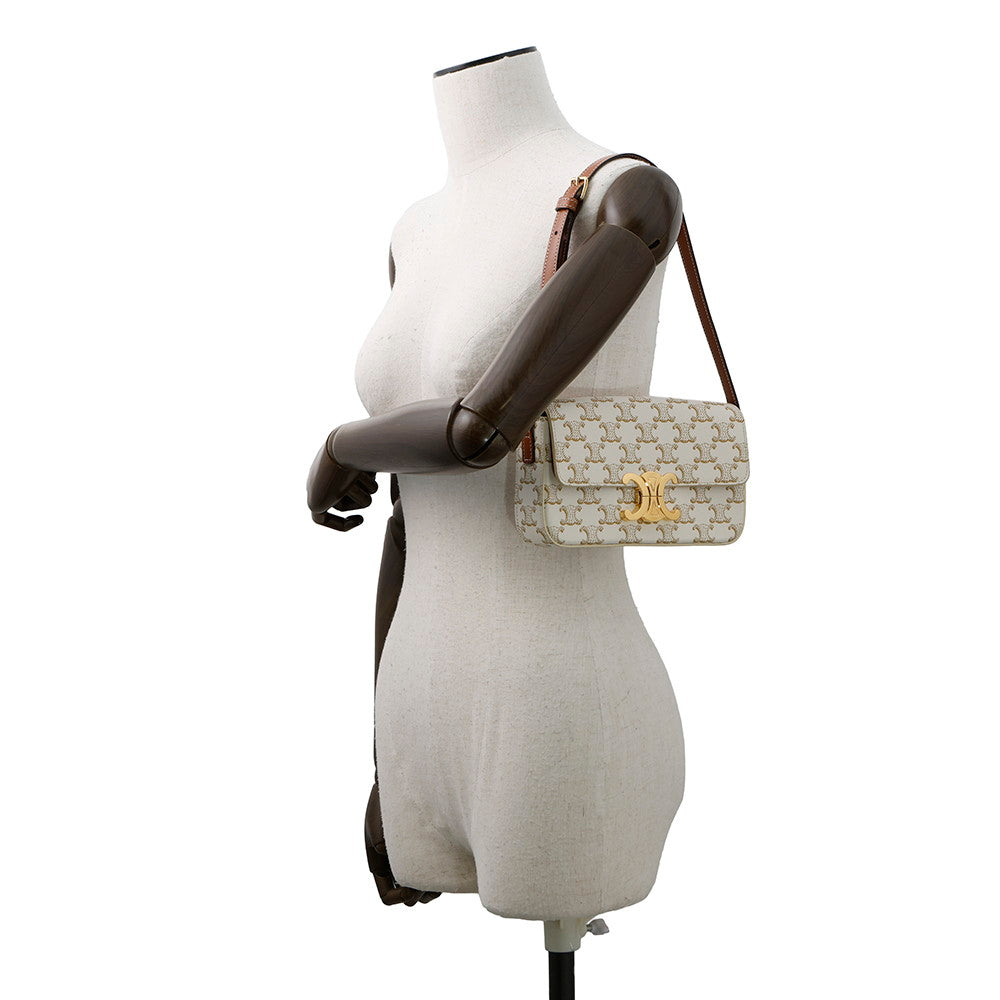CELINE Triomphe Claude Shoulder Bag White194142 PVC Leather