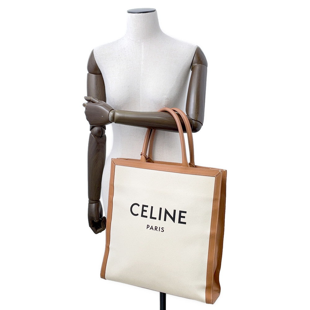 CELINE Vertical Cabas Natural/Tan190402 Canvas Leather Size Large