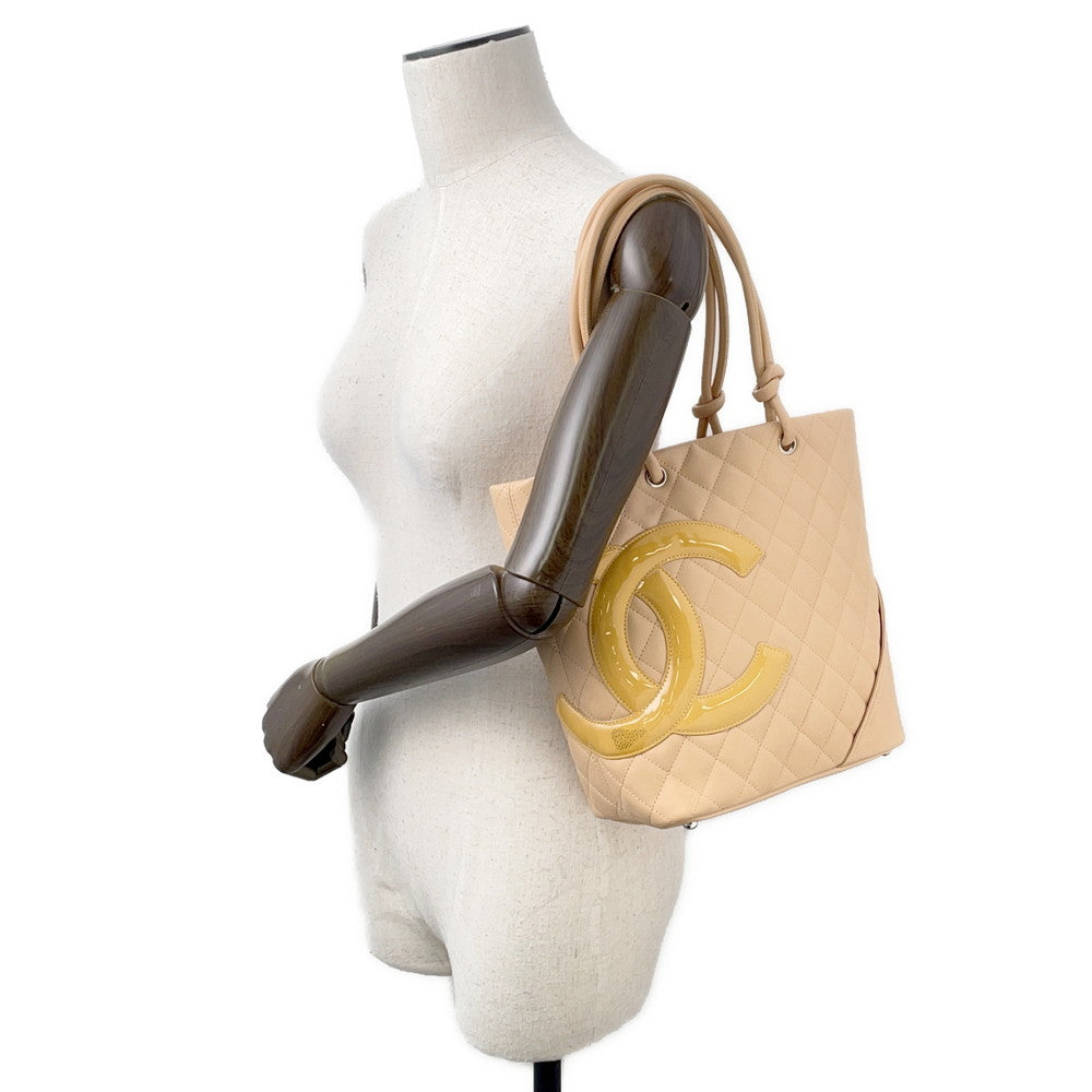 CHANEL Cambon line Tote Bag BeigeA25167 Lambskin Patent Leather Size Medium
