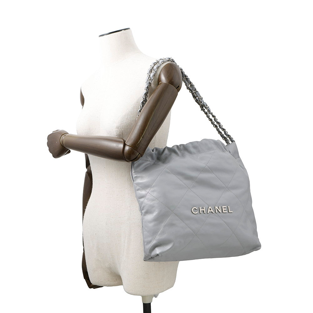 CHANEL CHANEL22 Handbag GrayAS3260 Shiny Calf Leather Size Small