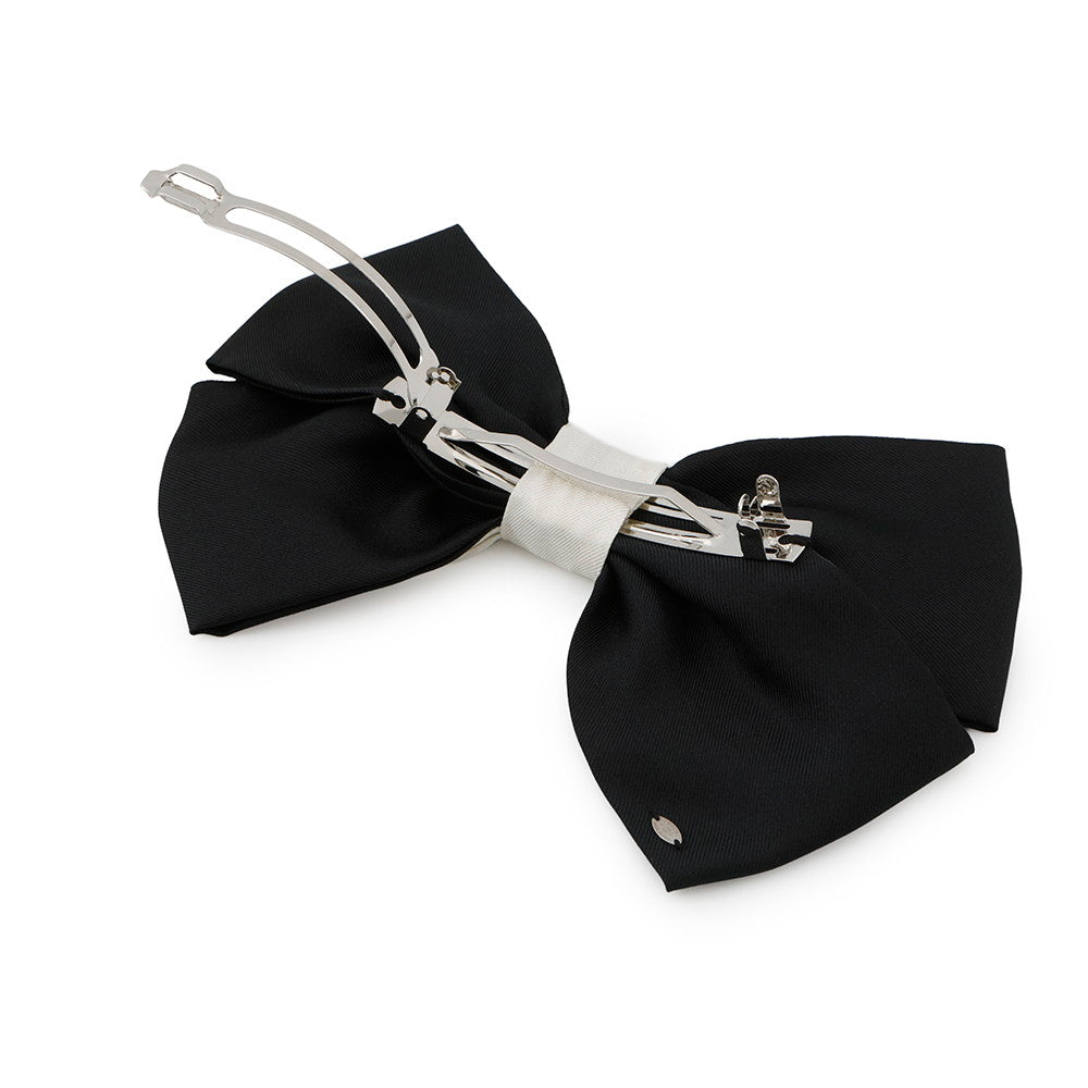 CHANEL Ribbon CC Logo Barrette White/Black Silk Metal