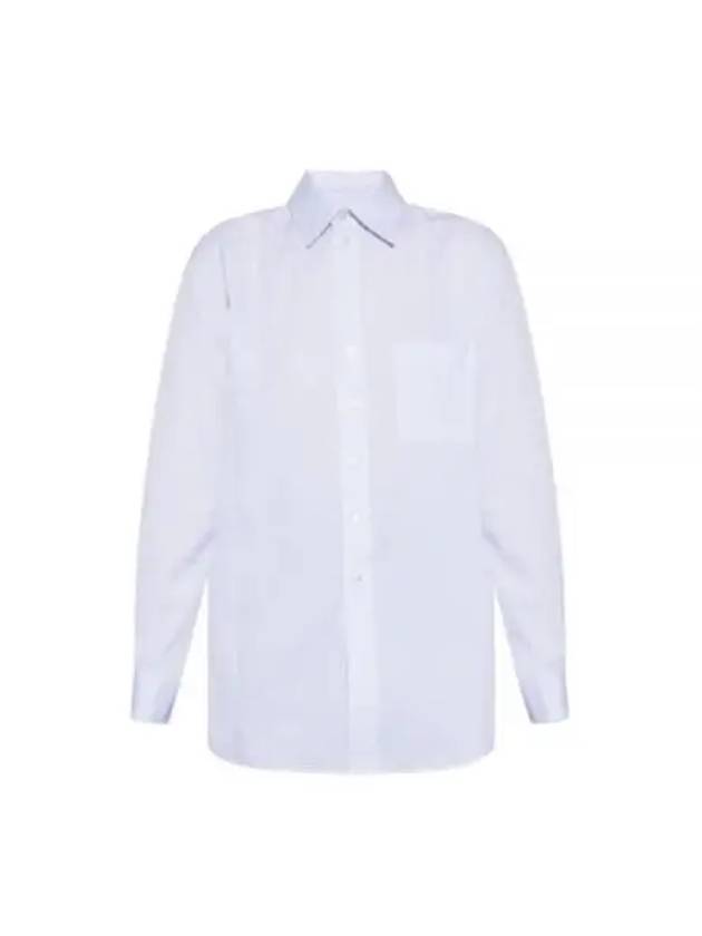 Luxury Saint Laurent Trending 2025 Striped Cotton Poplin Monogram Long Sleeve Shirt Blan Bleu