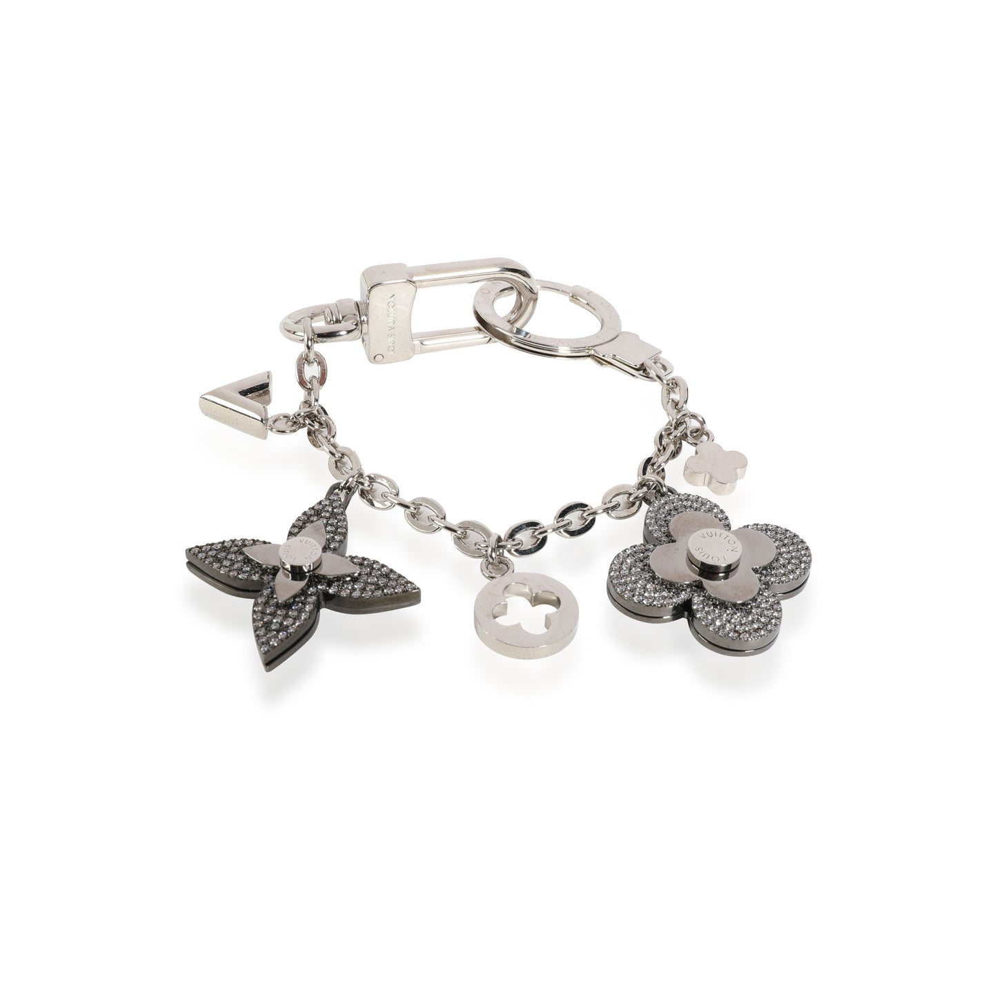 Louis Vuitton Louis Vuitton Crystal Embellished Silver-Tone Flowers Chain Bag Charm/Key Holder