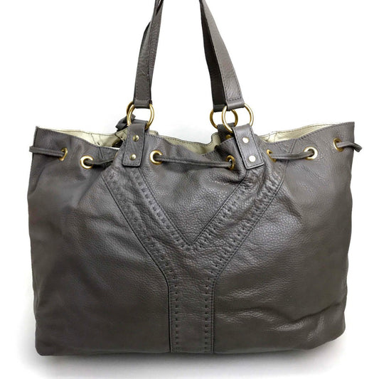YVES SAINT LAURENT Tote Bag leather Charcoal gray type reversible sack double Women
