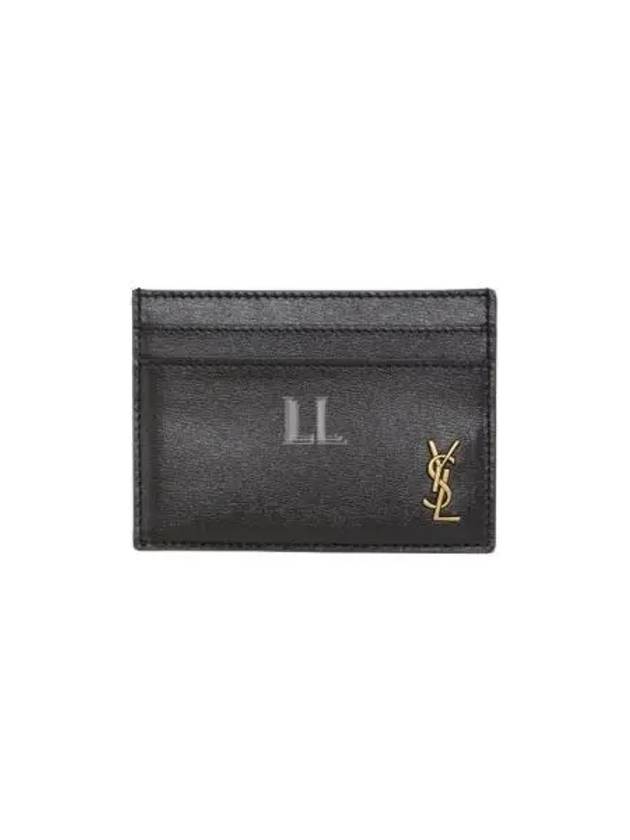 Luxury Saint Laurent Trending 2025 Tiny Monogram Shiny Leather Card Case Black