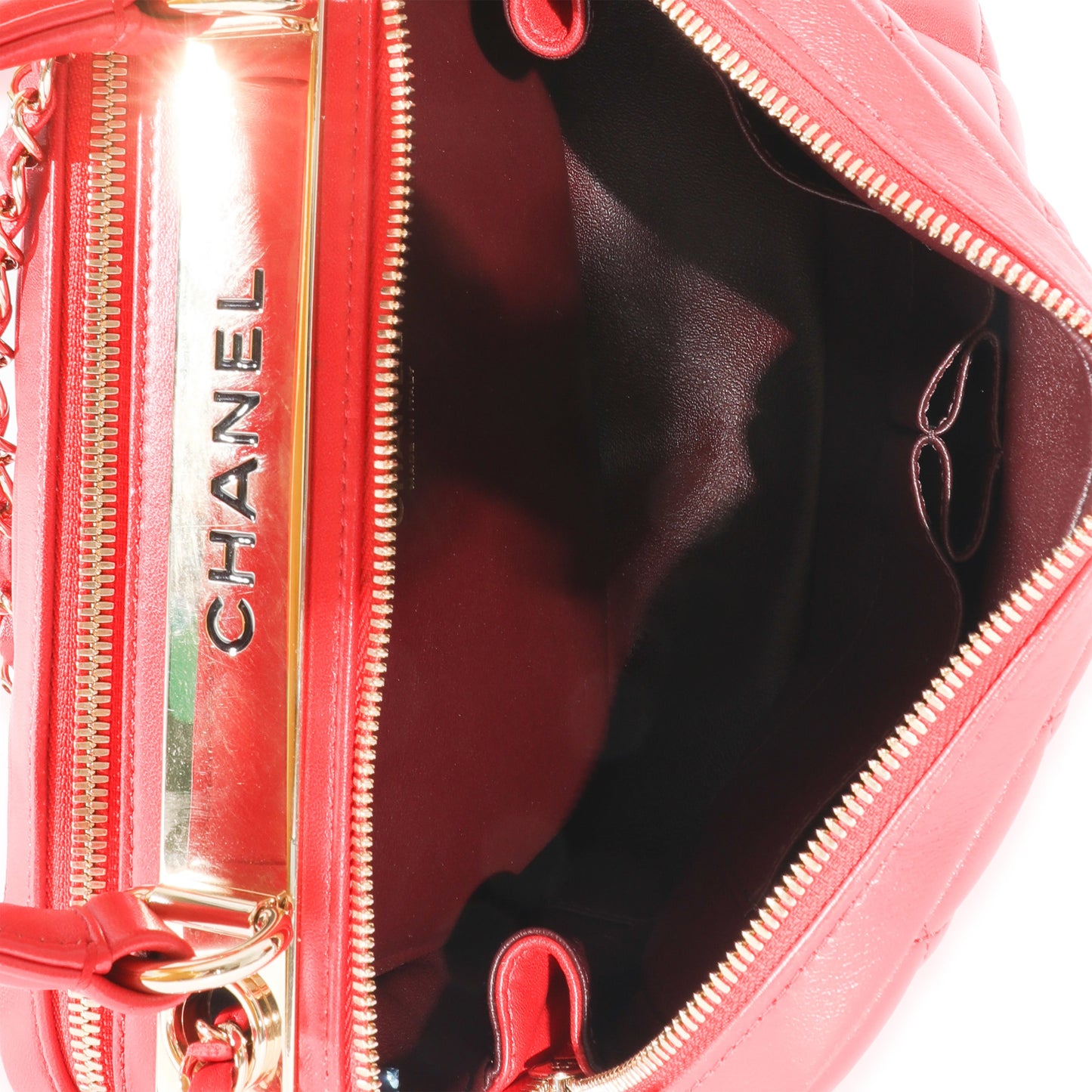 Chanel Red Quilted Lambskin CC Trendy Bowling Bag