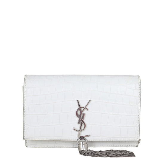 Saint Laurent Kate Tassel Chain Wallet Croc-Embossed