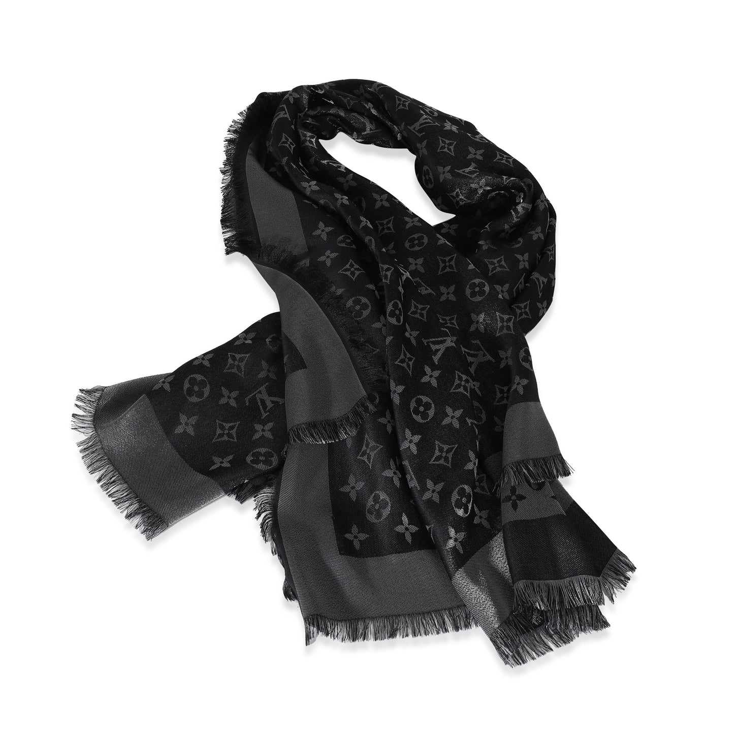 Louis Vuitton Louis Vuitton Black Silk Blend Monogram Shine Shawl