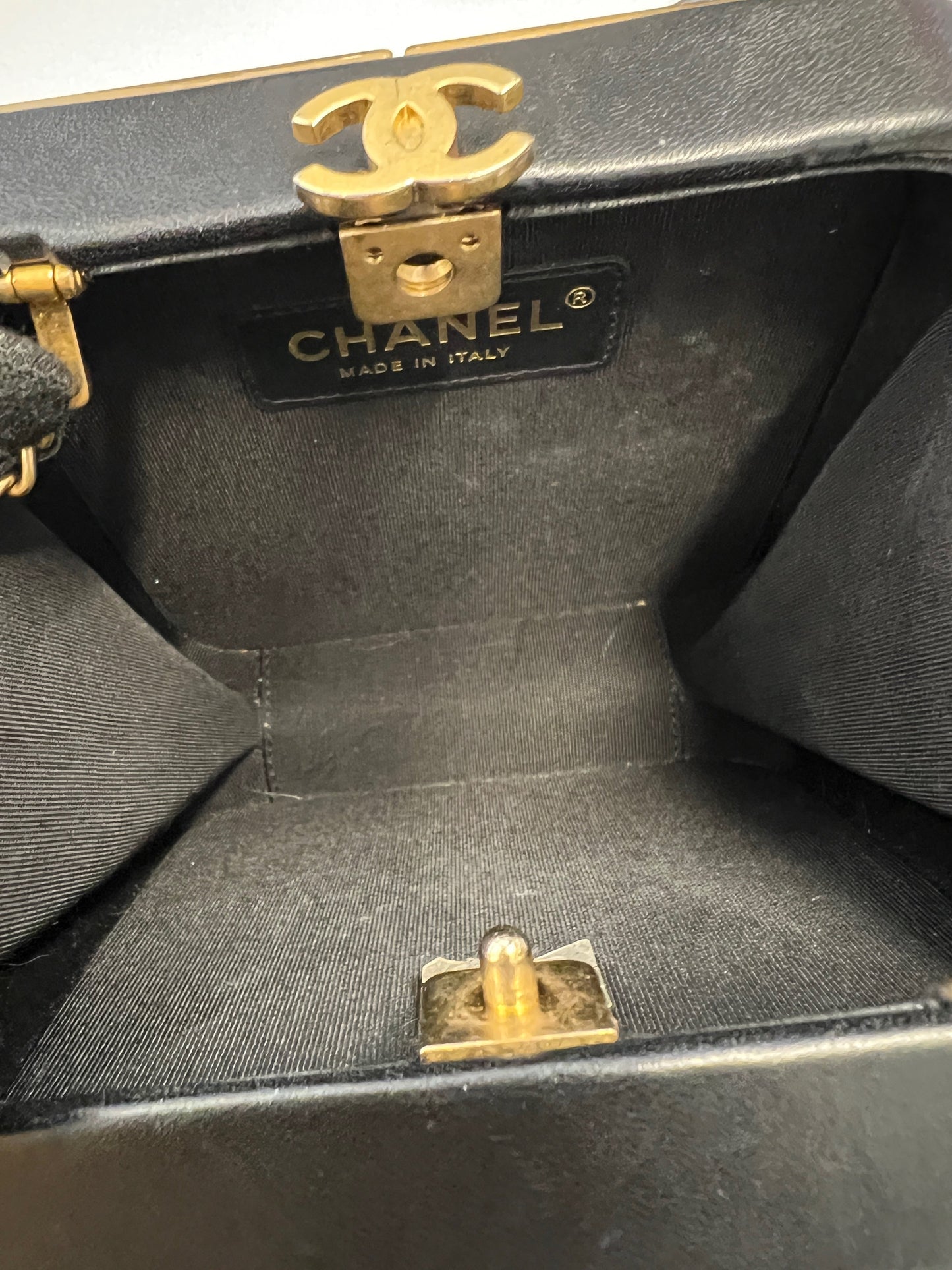 Chanel Black Lambskin Gold Metal Square CC Clutch